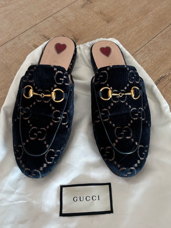 Gucci Shoes - Authentic Gucci Navy Velvet Princetown Mules Women Size 6